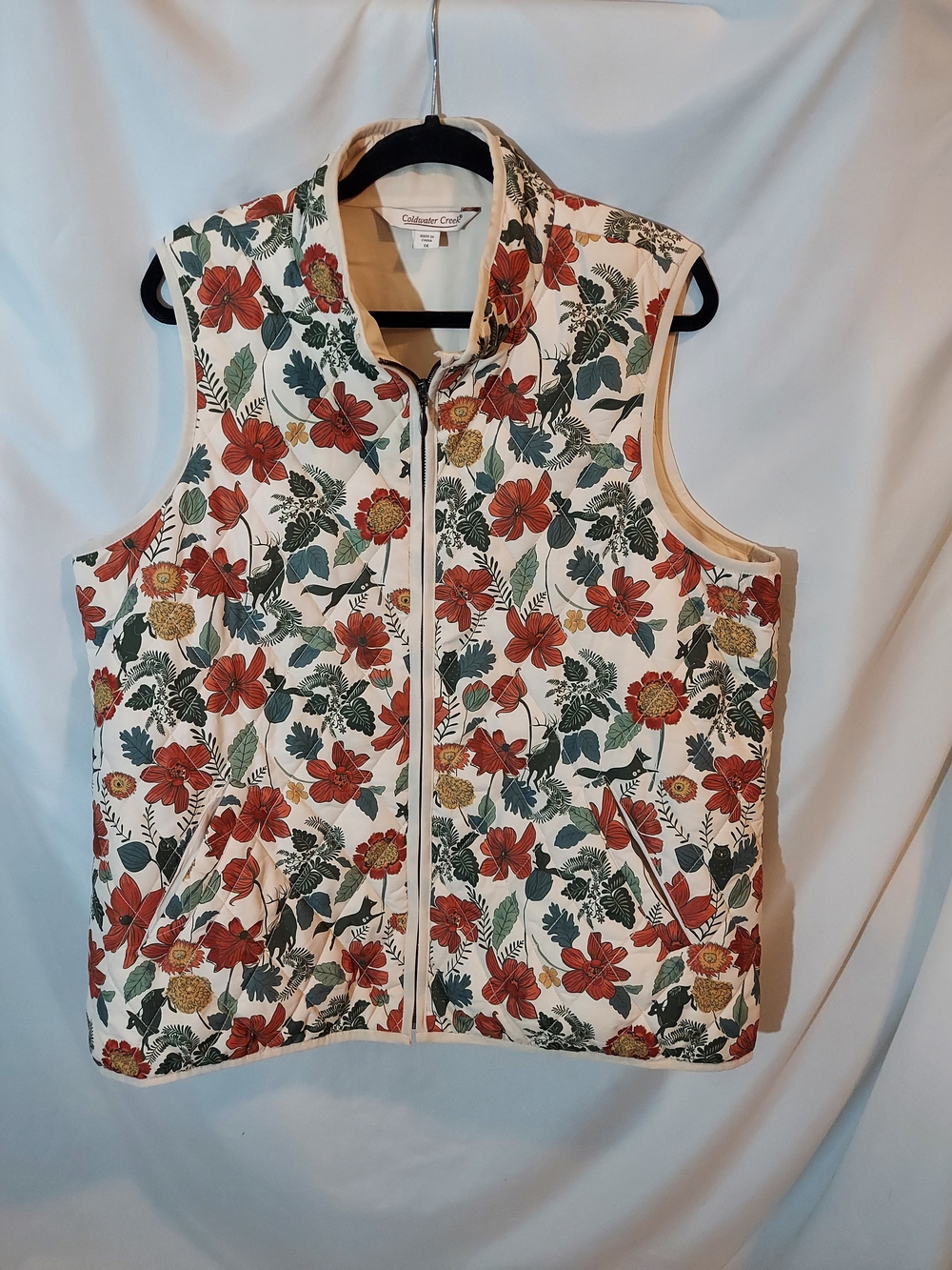 Coldwater Creek Woodland Botanical Quilted Vest Size 1X